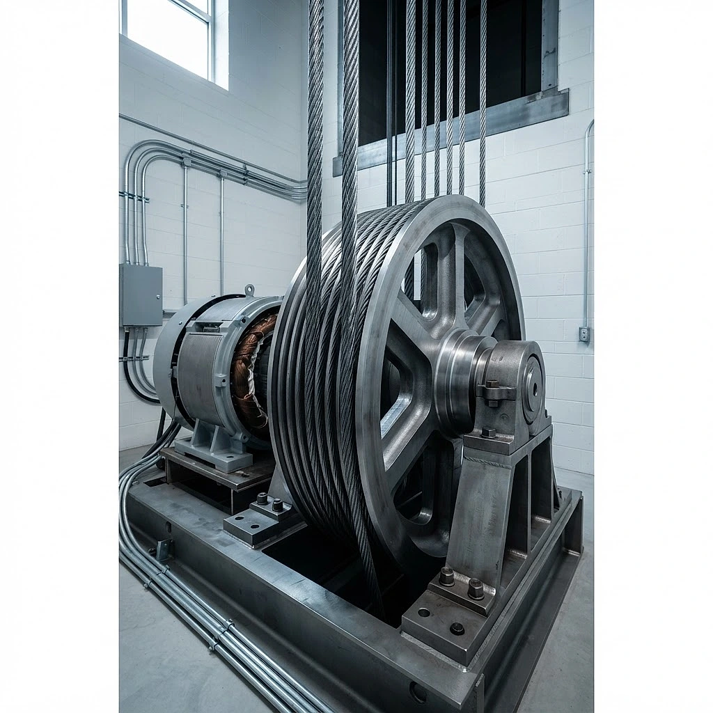 Gearless traction machine and hoist ropes